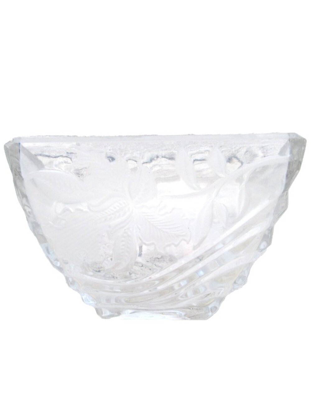Anna Hutte FTD LEAD CRYSTAL GLASS IRIS OBLONG BEVELED ETCH VASE CANDY BOWL DISH